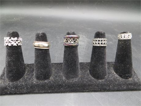 5 Silver Tone Band Rings