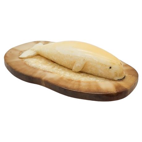 Vinatge Carved Bone & Antler Mini Whale Figurine
