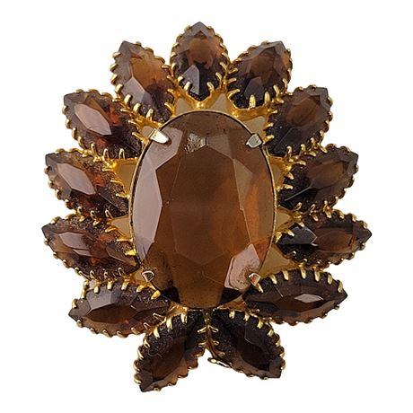 Vintage Amber Glass Rhinestone Brooch