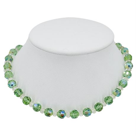 Vtg Faceted Green Aurora Borealis Crystal Choker Necklace