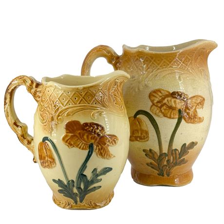 Lot of Two Antique Roseville Pottery Pitchers