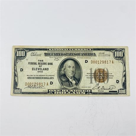1929 $100 Cleveland Federal Reserve Banknote