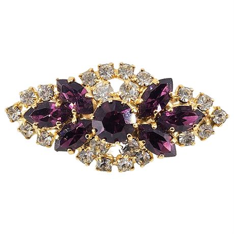 Vintage Gold Tone Purple Rhinestone Brooch