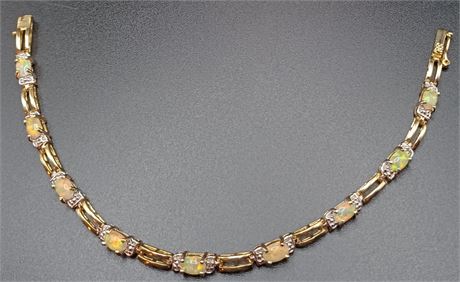 Sterling Vermeil yellow fire opal tennis bracelet 7 in 9.65 G