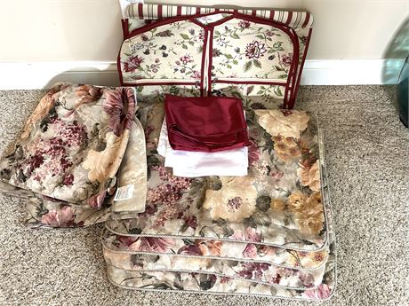 Four Floral Kings Shams, Bed Skirt and Dry Cleaned Drapery
