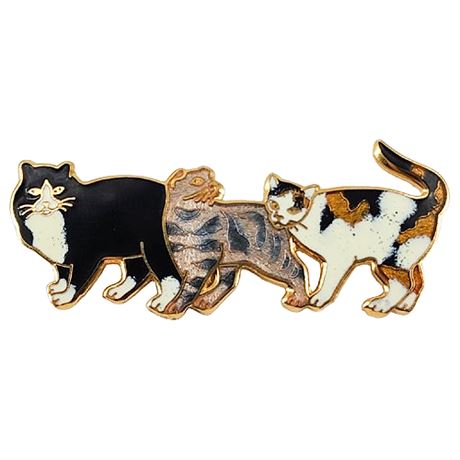 Vintage Enamel Three Cats Brooch