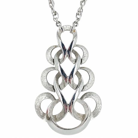 Crown Trifari Silver-Tone Sculptural Pendant Necklace