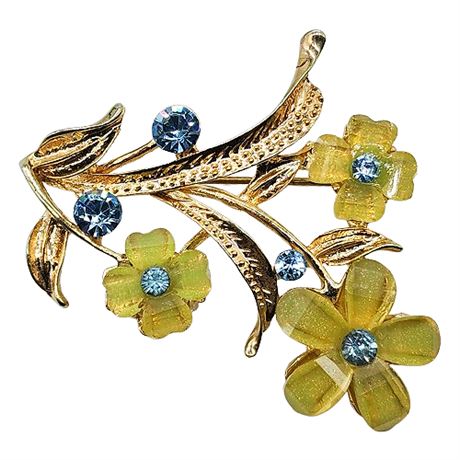Vintage Rhinestone Flowers Brooch