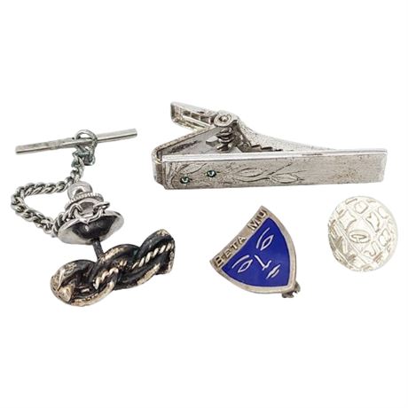 Vintage Sterling Silver Tie Tacks, Tie Bar, and Lapel Pin