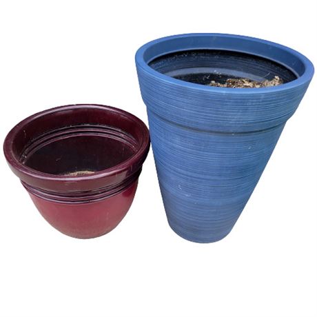 Ceramic Maroon / Blue Planter Pots