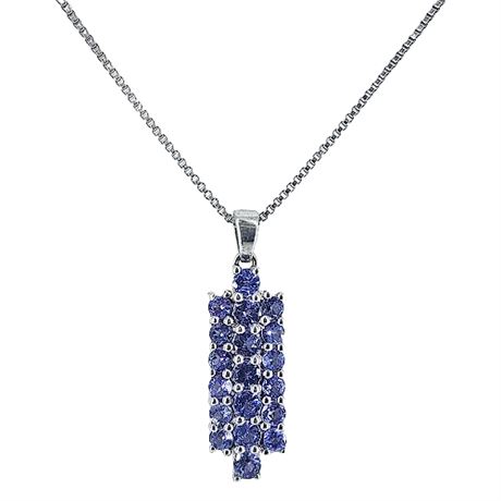 Signed Sterling Silver Iolite Gemstone Pendant Necklace