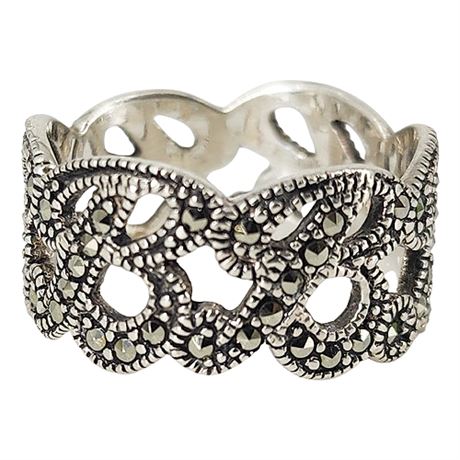 Sterling Silver & Marcasite "B" Monogram Ring, Sz 7.75