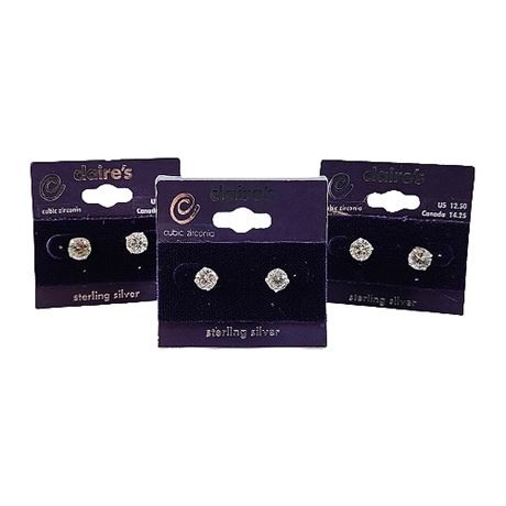 3 Pairs NEW Claire's Sterling Silver CZ Stud Earrings, 2 of 2