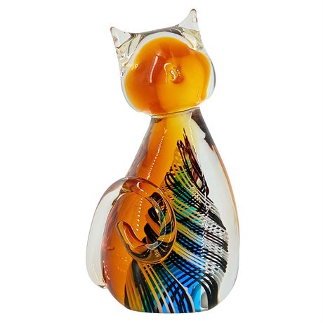 Murano-Style Hand Blown Art Glass Cat Figurine