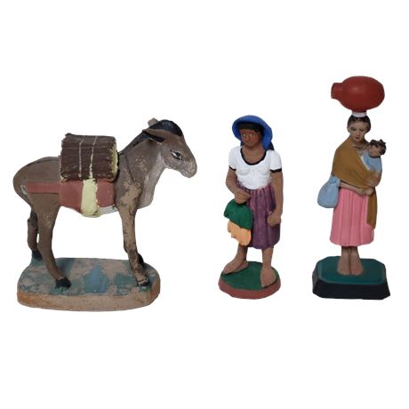 Vintage Mexican Woman / Carrying Donkey Figurines