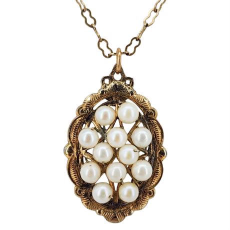 Vintage Gold Filled Genuine Freshwater Pearls Pendant Necklace