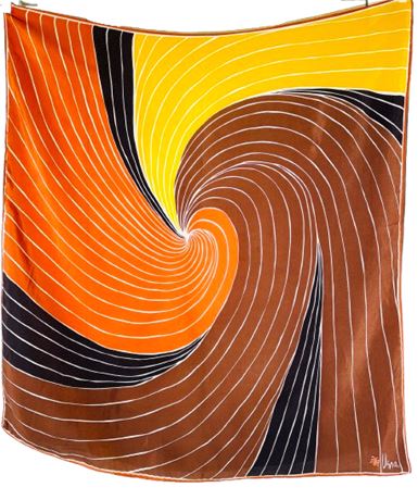 Vtg Vera Neumann Silk Scarf - Mod Yellow/Orange/Black Brown