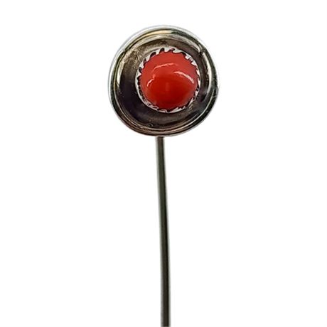 Vtg Native American Sterling Silver Coral Stick Pin