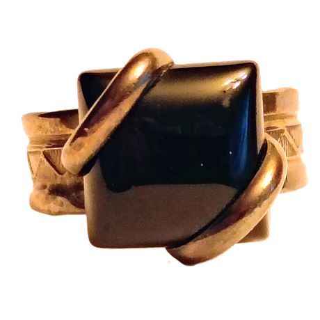 Vintage Sterling Silver Black Onyx Inlay Ring – Modernist Statement Design