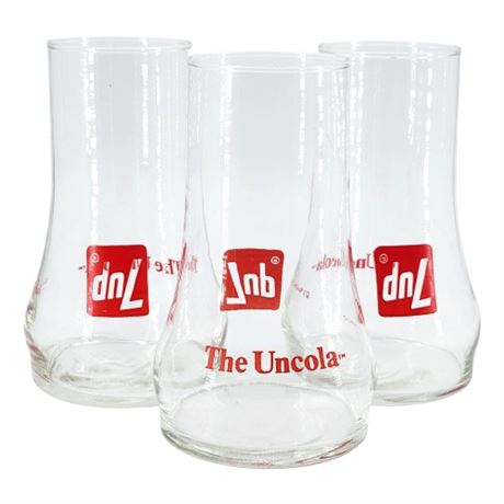 Three Vintage 7-up The Uncola "Upside Down" Glasses