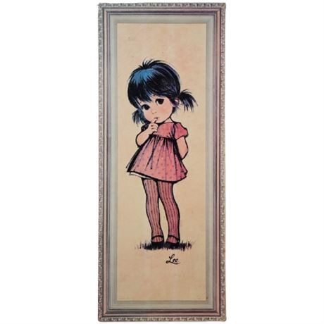 Vintage Lee Big Eyed Mod Girl Litho on Cork Print