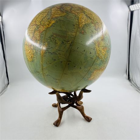 Vintage Globe on Wooden Dog Stand