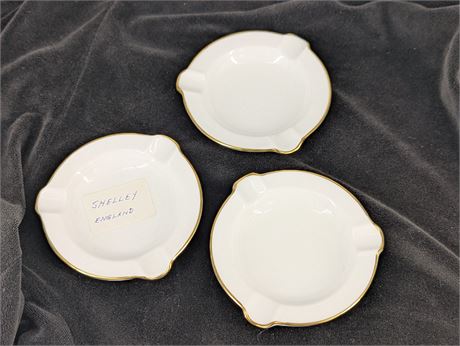 Lot 3 Shelley England Ashtrays cream w/gold trim