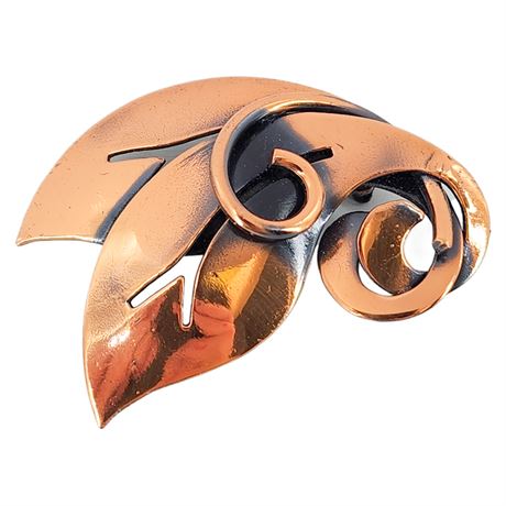 Mid-Century Abstract Copper Leaves Brooch