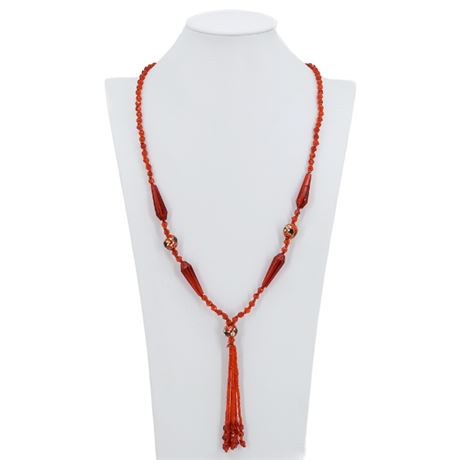 Vtg Czech Glass Flapper Tassel Necklace