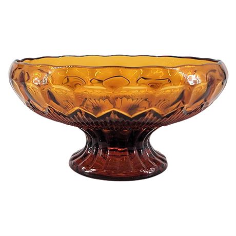 Vintage Ribbed Coin Dot Amber Glass Compote