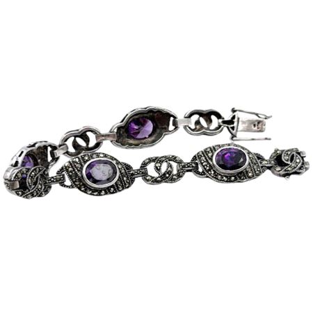 Sterling Silver Amethyst & Marcasite Bracelet
