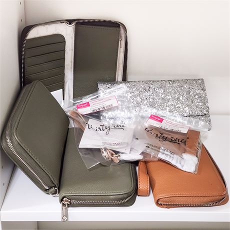Lot of 5 Thirty-One Brand Wallets + Wristlet Strap & Keychain, Most NEW