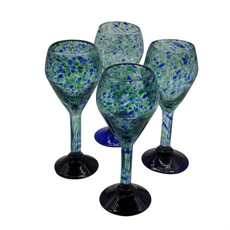 Four (4) Art Glass Wine Glasses