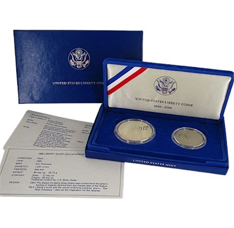 United States Liberty Coins 1886-1986 S Proof Silver Dollar & Clad Half Dollar