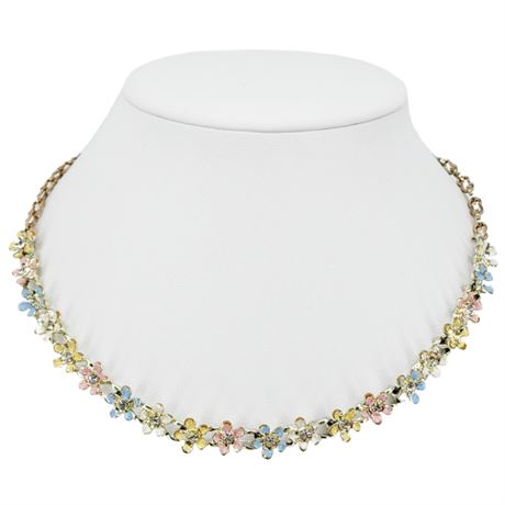 Vintage Dainty Enamel Flowers Rhinestone Necklace