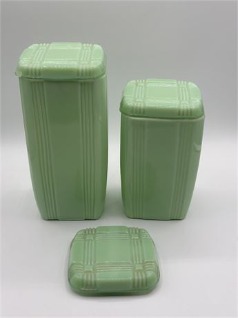Two Vintage Jadeite Glass Containers with extra lid