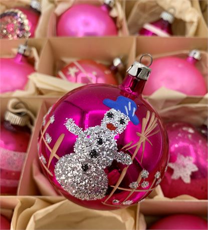 Lot of 12 Vintage Pink Poland & Magenta Shiny-Brite Glass Tree Ornaments