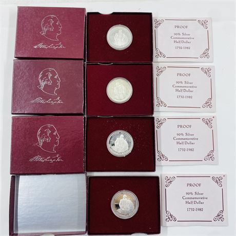 4 Proof George Washington Silver Half Dollars