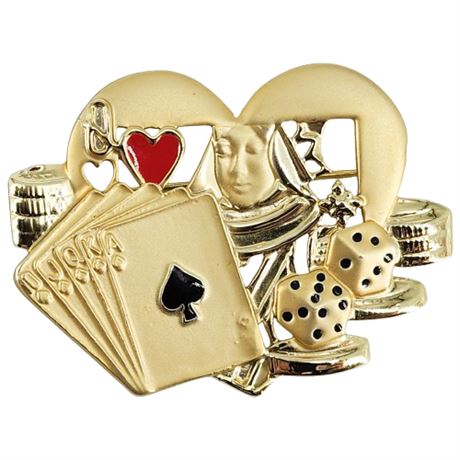 Vintage AJC Queen of Heart Gambling Themed Brooch