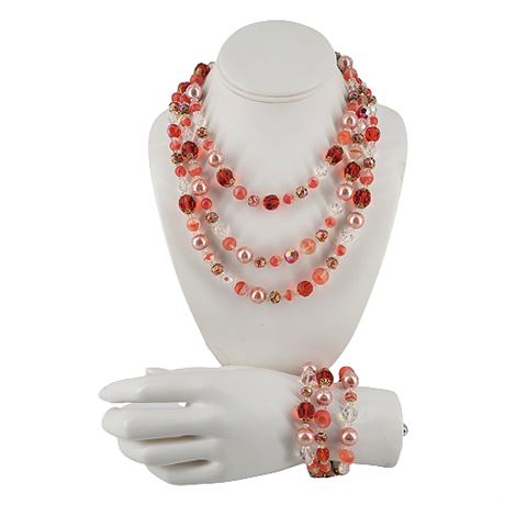Vintage Signed VENDOME Orange Beaded Necklace & Bracelet Set