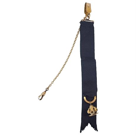 Vintage Signed Victorian Ribbon & Gold Filled Watch Fob