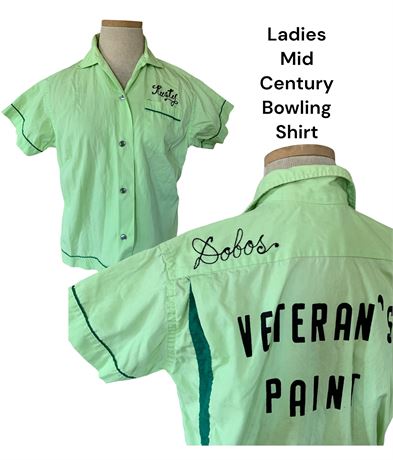Lime Green Mid Century Advertising Ladies Bowling League Shirt
