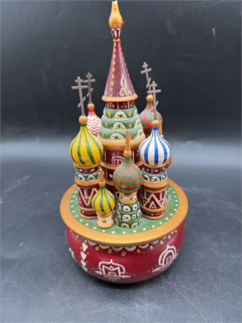 Vintage Hand Painted Russian Trinket Box St. Basil Cathedral