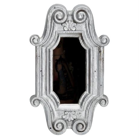 Vintage Syrocco Style Molded Plastic Mini Wall Mirror, Painted Silver
