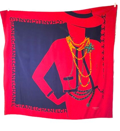 Vtg Coco Chanel Portrait Silk Scarf