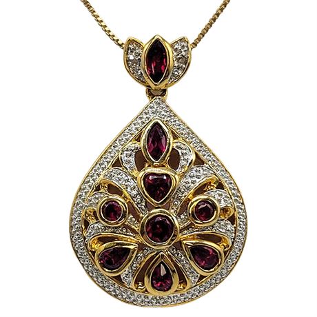 Gold Vermeil Sterling Silver Ruby & Diamond Pendant Necklace