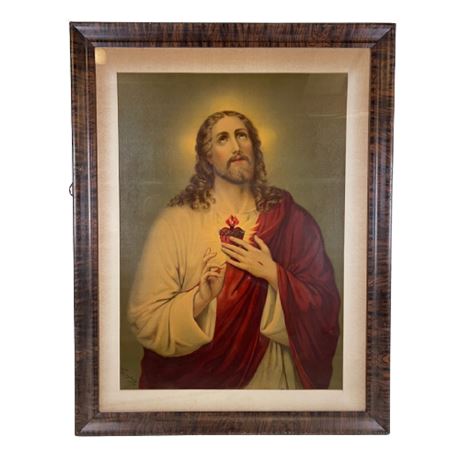 Antique Sacred Heart of Jesus Religious Art Lithograph