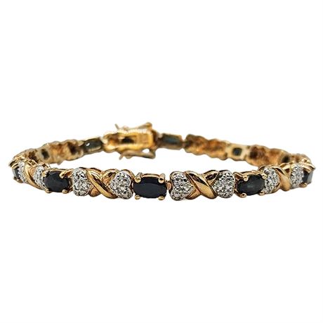 Signed ROSS-SIMONS Gold Over Sterling Silver Sapphire Tennis Bracelet