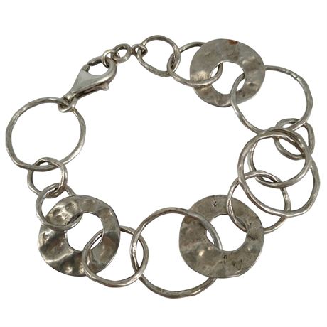 Handcrafted Silver-tone Metal Hammered Link Bracelet