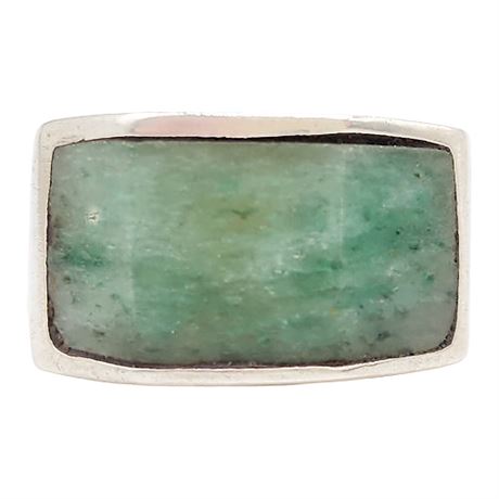 Vintage Mexico Sterling Silver Green Aventurine Ring, Sz 11